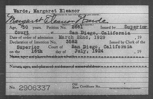 Warde, Margaret Eleanor - 1929
