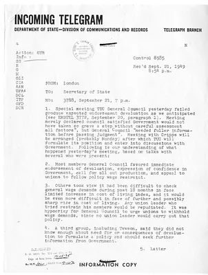 Telegram from Holmes to Secrertary of State Dean Acheson