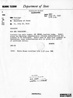 Telegram from Ambassador Claude Bowers to President Harry S. Truman