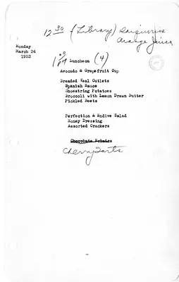 White House Luncheon Menu