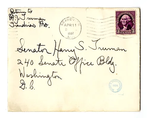 Envelope from Mary Jane Truman to Harry S. Truman