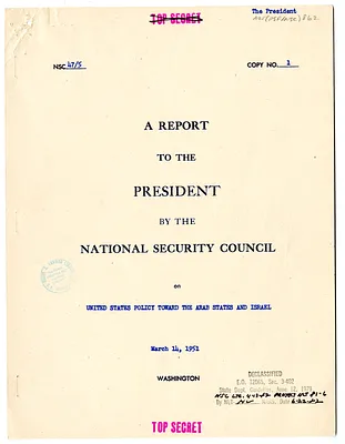 National Security Council Report 47/5, Report to the President by the National Security Council on United States Policy Toward the Arab States and Israel