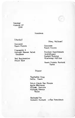 White House Luncheon and Dinner Menu