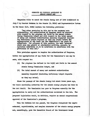 Memorandum, Comments on Proposed Amendment to the Atomic Energy Act
