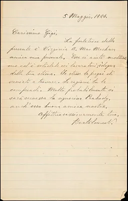 Bartolomeo Vanzetti autographed note signed to Gigi, [Charlestown], 5 May 1924