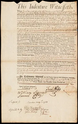 Katherine Maclainer Pylering indentured to apprentice with Francis Wells of Cambridge, 1 May 1754