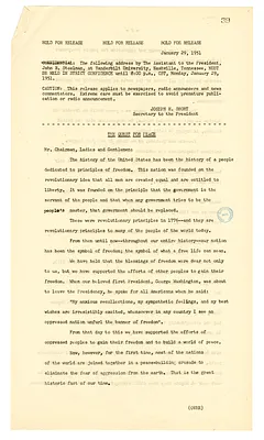 White House Press Release, Address by the Assistant to President Harry S. Truman, John R. Steelman