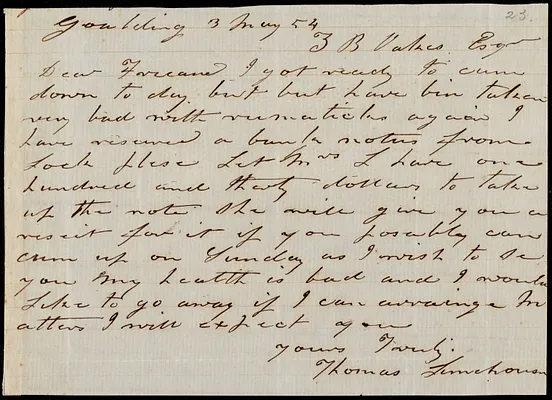 Thomas Limehouse, Goulding, S.C.[?], autograph letter signed to Ziba B. Oakes, 3 May 1854