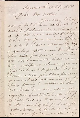 Letter from Anne Warren Weston, Weymouth, [Mass.], to John Bishop Estlin, Oct. 27, 1850