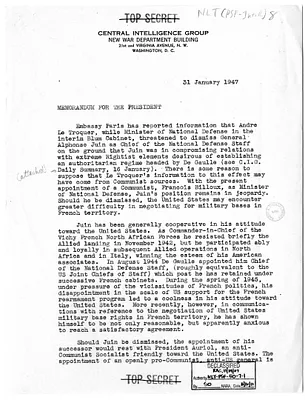 Memorandum from Lieutenant General Hoyt Vandenberg to President Harry S. Truman