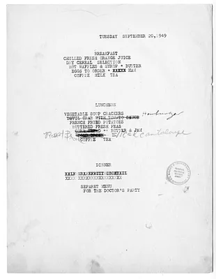 USS Williamsburg Menu