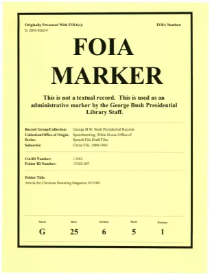 Article for Christian Parenting Magazine 9/15/89