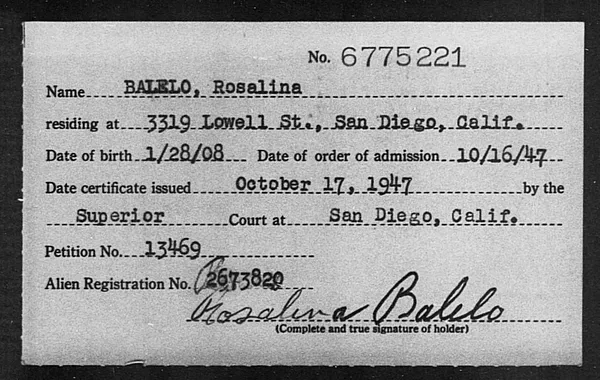 Balelo, Rosalina - 1947