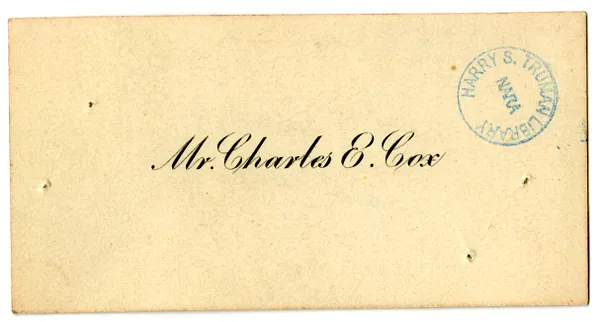 Wedding Gift Card from Charles E. Cox