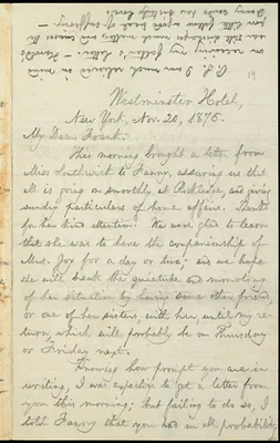 Letter from William Lloyd Garrison, Westminster Hotel, New York, to Francis Jackson Garrison, Nov. 20, 1876