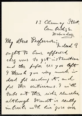Holt, Edwin B. (Edwin Bissell), 1873-1946 autograph letter signed to Hugo Münsterberg, Cambridge, Mass.