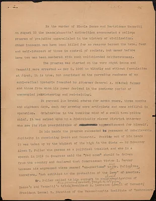 [Sacco-Vanzetti Defense Committee] typed document, [Boston, Mass., August 1927]
