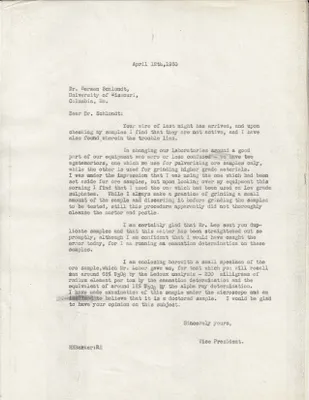 Letters Sent to Dr. Herman Schlundt, April 12, 1930