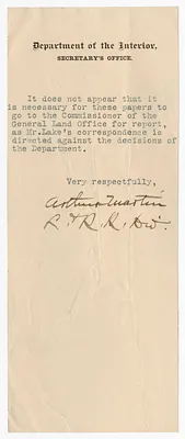 Note from the Secretary's Office of the Department of the Interior