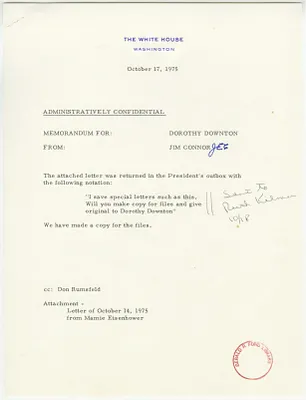 Memorandum from Jim Connor to Dorothy Downton Regarding a Special Letter From Mamie Eisenhower