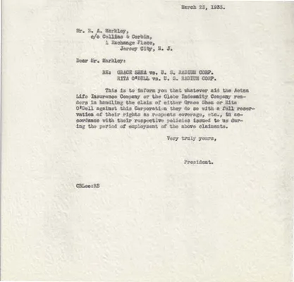 Letters Sent to E.A. Markley, March 23, 1933