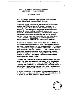 White House - Congressional Leadership Meeting, 3/24/70 (includes minutes)