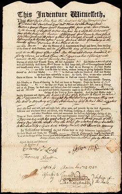 Joseph Warwick indentured to apprentice with Joshua Child of Roxbury, 4 January 1743