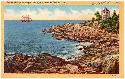 Rocky Shore at Cape Cottage, Portland Harbor, Me.