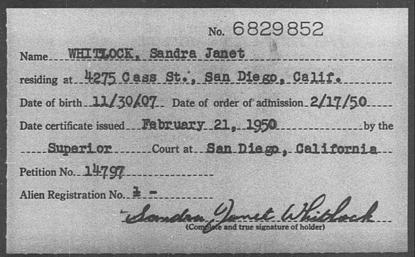 Whitlock, Sandra Janet - 1950