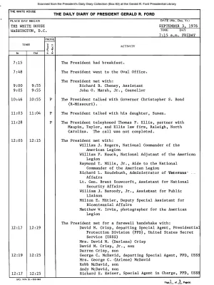 President Gerald R. Ford's Daily Diary, September 03, 1976