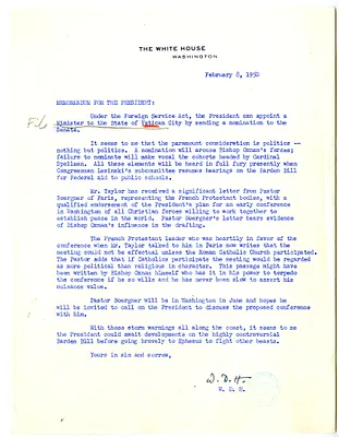 Memorandum from William D. Hassett to President Harry S. Truman