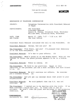 Telephone Conversation with President Mubarak of Egypt, March 17, 1990