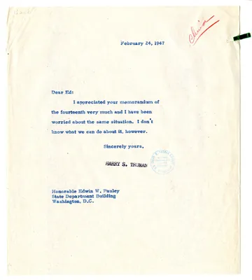 Correspondence Between President Harry S. Truman and Edwin Pauley