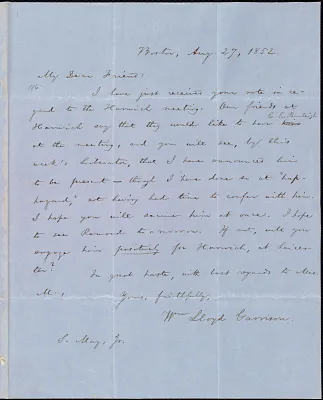 Letter from William Lloyd Garrison, Boston, [Mass.], to Samuel May, Aug. 27, 1852
