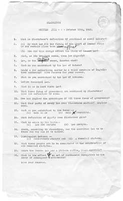 Harry S. Truman, Written Quiz in Blackstone's Law, Kansas City School of Law
