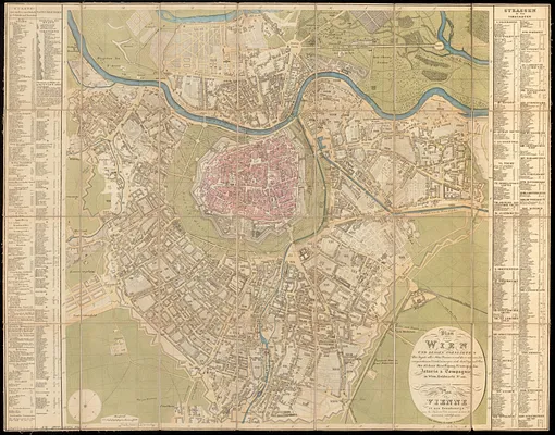 Plan von Wien und dessen vorstädten mit angabe aller haus nummern und den in neuester zeit vorgenomenen verschönerungen nach dem original plan