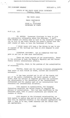 Press Conference of Secretary of State Henry A. Kissinger on U.S. Relations with China