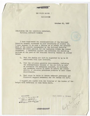 Correspondence Between President Harry S. Truman and Sidney Souers with Attachment