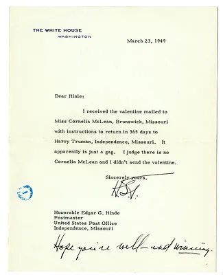 Letter from Harry S. Truman to Edgar Hinde
