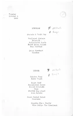 White House Luncheon and Dinner Menu