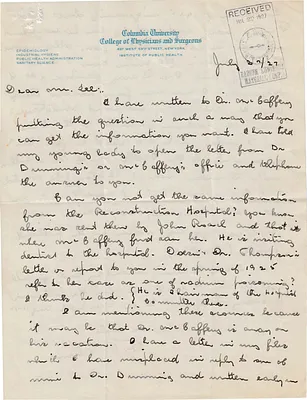Letters Received to Mr. Lee [C.B. Lee], July 27, 1927