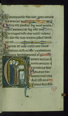 Leaf from Psalter: Psalm 97, Initial C with Clerics Singing