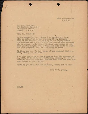 [Fred H. Moore] typed letter (copy) to John Pennington Gardiner, [Boston, Mass.], June 23, 1924