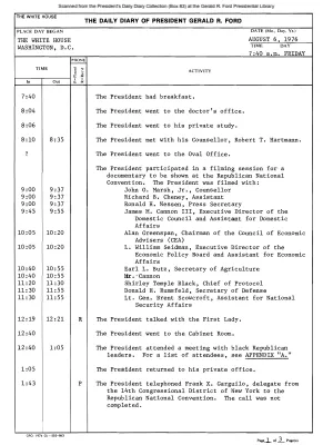 President Gerald R. Ford's Daily Diary, August 06, 1976