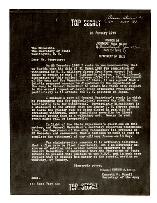 Letter from Secretary of the Army Kenneth Royall to Secretary of State Dean Acheson
