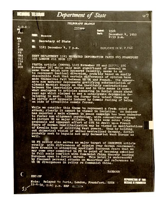 Telegram to Secretary of State Dean Acheson