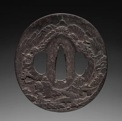Sword Guard (Tsuba) with Chinese Landscape