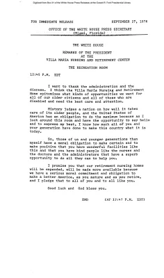 Remarks of the President at the Villa Maria Nursing and Rehabilitation Center [Ford Speech or Statement]