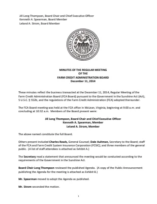 Board Meeting Minutes, December 2014