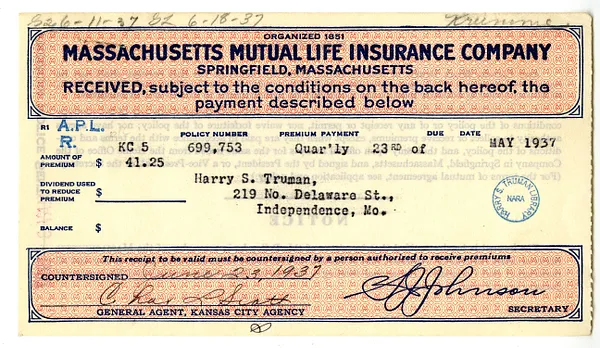 Premium Receipt, Massachusetts Mutual Life Insurance Company
